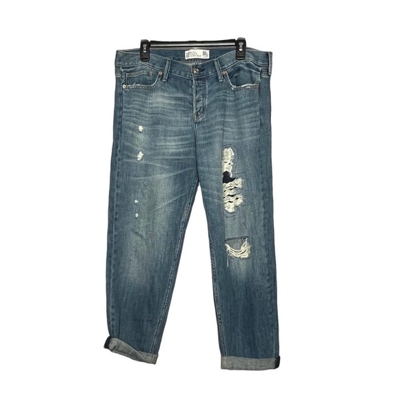 Abercrombie & Fitch Denim - Abercrombie & Fitch Boyfriend Straight Distressed Denim Jeans Size 10 New